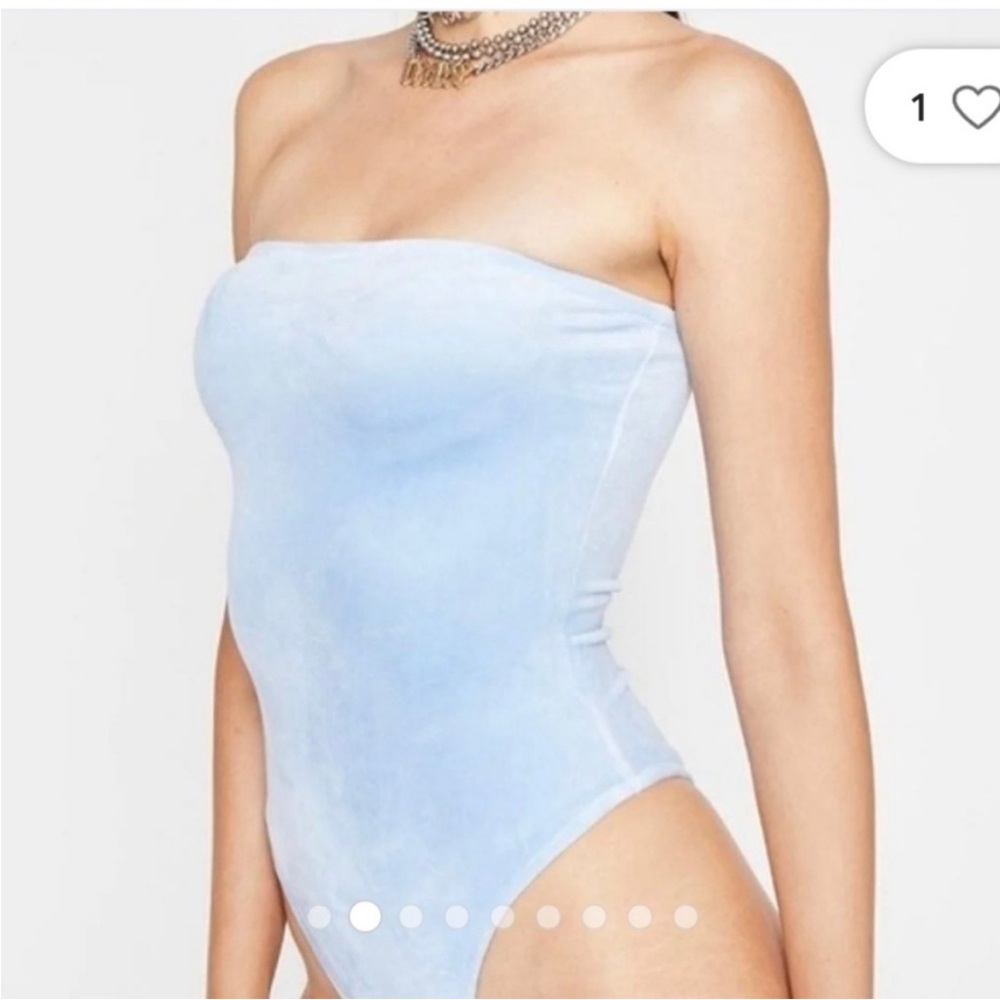 American Apparel blue velour strapless bodysuit M